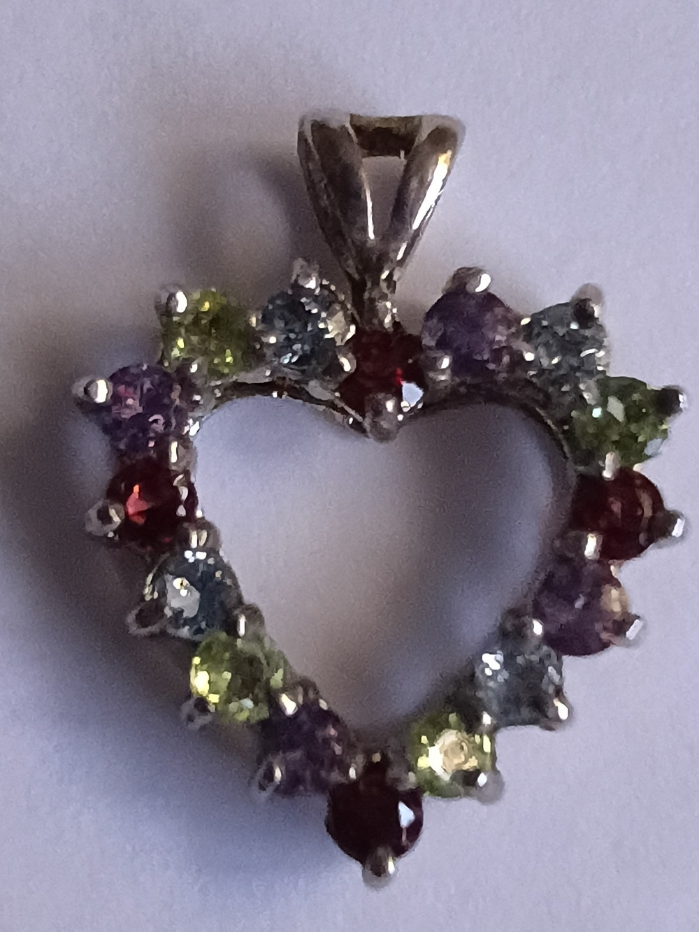 Multigem Heart Pendant in Green, Purple, Blue and Red